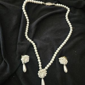 Faux pearl and rose jewelry